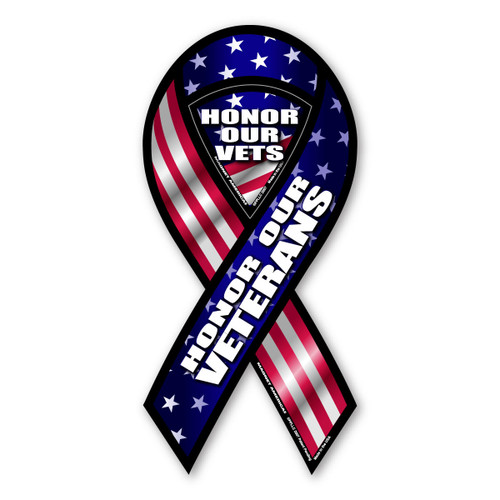 Made In USA Honor Our Veterans 2-in-1 Mini Ribbon Magnet (4" x 2")