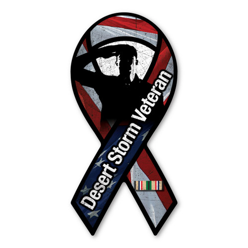 Made In USA Desert Storm Veteran Mini Ribbon Magnet (4" x 2")