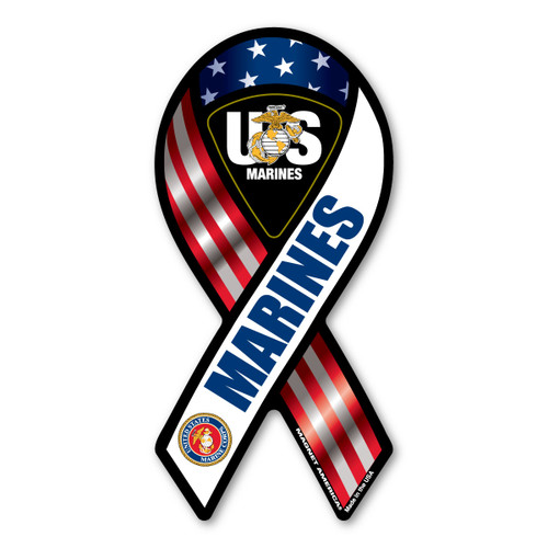 Made In USA Marines Red, White And Blue 2-in-1 Mini Ribbon Magnet (4" x 2")