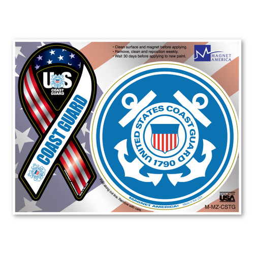 Made In USA Coast Guard Combo Mini Ribbon/ Circle Magnet (4.5" x 5.88")
