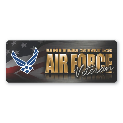 Made In USA Air Force Veteran Chrome Bumper Strip Magnet (2.88" x 7.75")