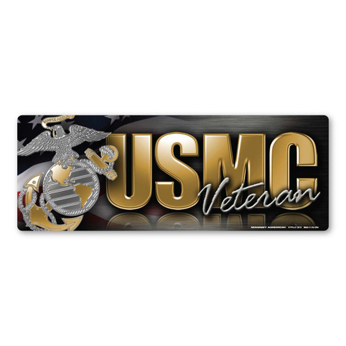 Made In USA USMC Veteran Chrome Bumper Strip Magnet (2.88" x 7.75")