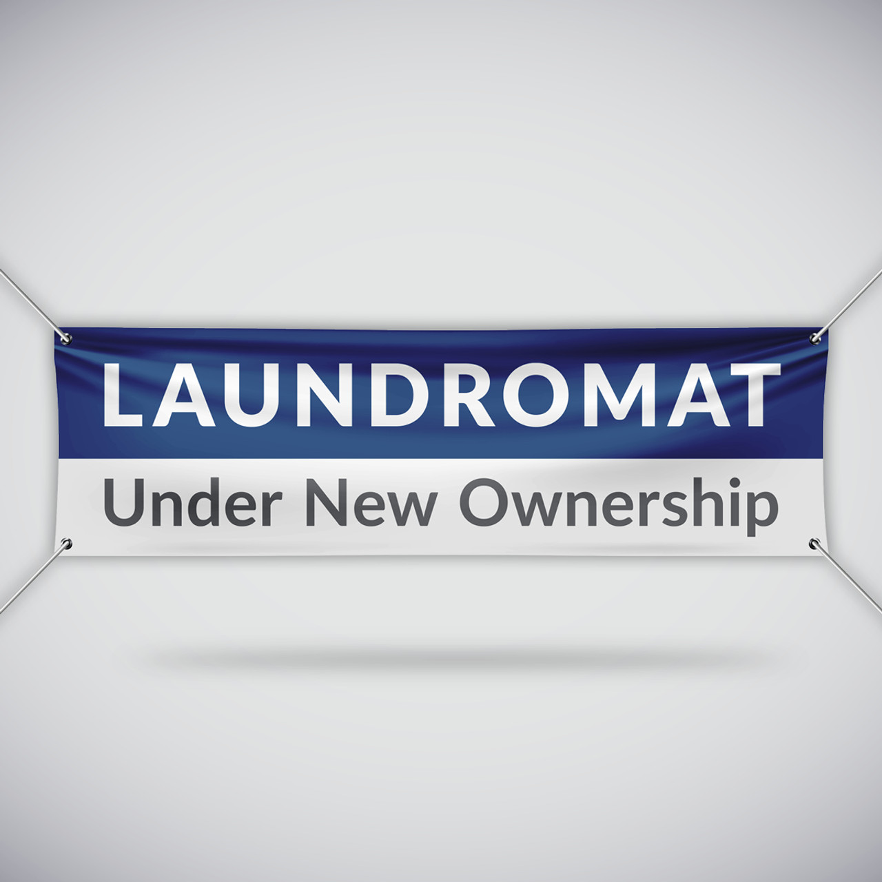 Laundromat Under New Ownership Banner - Blue