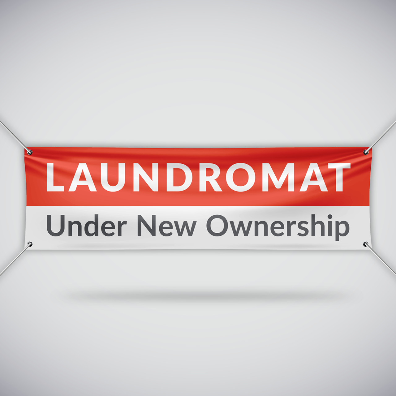 Laundromat Under New Ownership Banner - Red