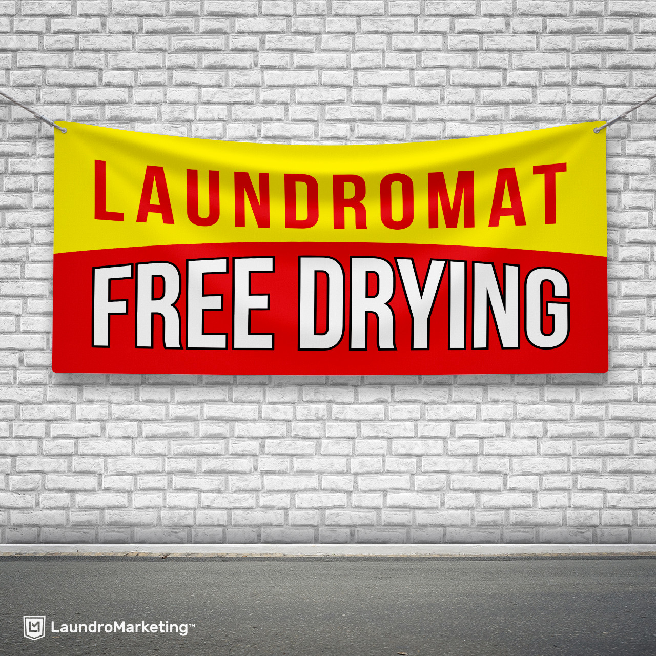 Laundromat Free Drying Banner - Red/Yellow