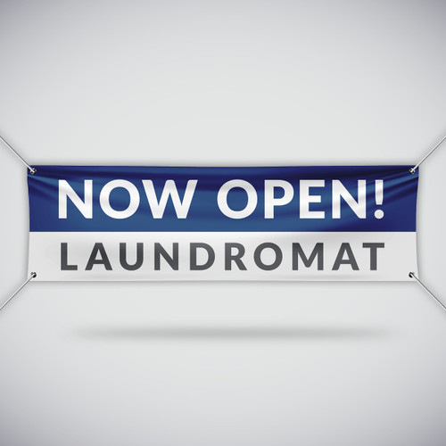 Now Open Laundromat Banner - Blue