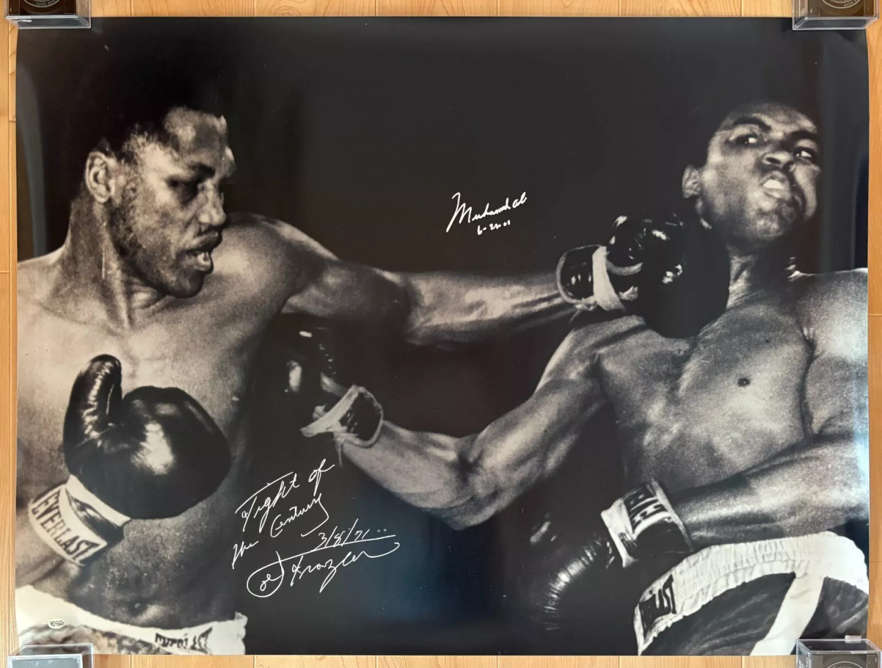 Muhammad Ali - Joe Frazier Dual Signed 30x40 Photo with Inscriptions