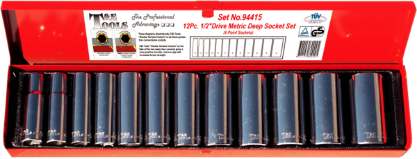 94415 - 12 PC, 1/2" DR. 6 PT. DEEP METRIC SOCKET