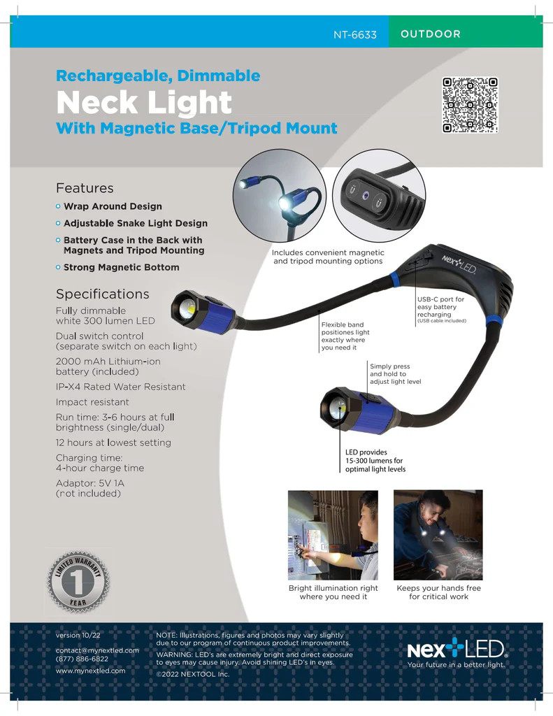 NT-6633 Rechargeable Neck Light With Magnetic Base/Tripod Mount