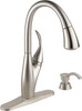 Delta 19932Z-SPSD-DST Berkley Single Handle Pull Down Kitchen Faucet with MagnaTite and Soap Dispenser, Spotshield Stainless
