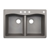33-in D x 22-in W x 9.063-in H Granite Dual Mount Double Bowl Kitchen Sink with 4-Hole in Metallico