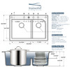 33-in X 22-in X 9.5-in silQ Granite Kitchen Sink with 1-3/4 J-Shaped Double Offset Bowls, Drop-in Installation, with 5 CBDEF Faucet Holes, In White