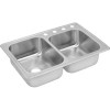 Dayton DXR250R1 Stainless Steel Double Bowl Top Mount Sink with Single Faucet Hole in Satin