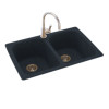 33-in D x 22-in W x 10.5-in H Solid Surface Dual Mount Double Bowl Kitchen Sink with 1-Hole in Black Galaxy