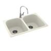 33-in D x 22-in W x 10.5-in H Solid Surface Dual Mount Double Bowl Kitchen Sink with 1-Hole in Bisque