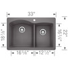 Blanco 441465 22-In X 33-In Double-Basin Granite Drop-In Or Undermount 1-Hole Residential Kitchen Sink in Cinder