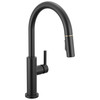 Delta 19867LF-GZ Nicoli 11.06-in x 10.75-in x 17.06-in Single-Handle Pull-Down Kitchen Faucet, Matte Black and Champagne Bronze