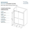 Frameless bypass shower door in matte black frame finish with frosted glass texture and classic Sabrina handles 60-in W x 80-in H