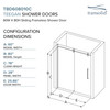 Transolid TPBT608010C-T-MB Frameless sliding shower door with fixed panel in matte black with clear glass and Turin handles