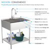 Transolid K-EWS-2822S 28-in W x 22.1-in D x 35.2-in H Laundry Sink/Wash Stand All-in-One Kit, Brushed Stainless