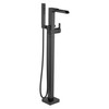 Delta T4768-BLFL Ara Delta Ara Single Handle Floor Mount Channel Spout Tub Filler Trim with Hand Shower, Matte Black