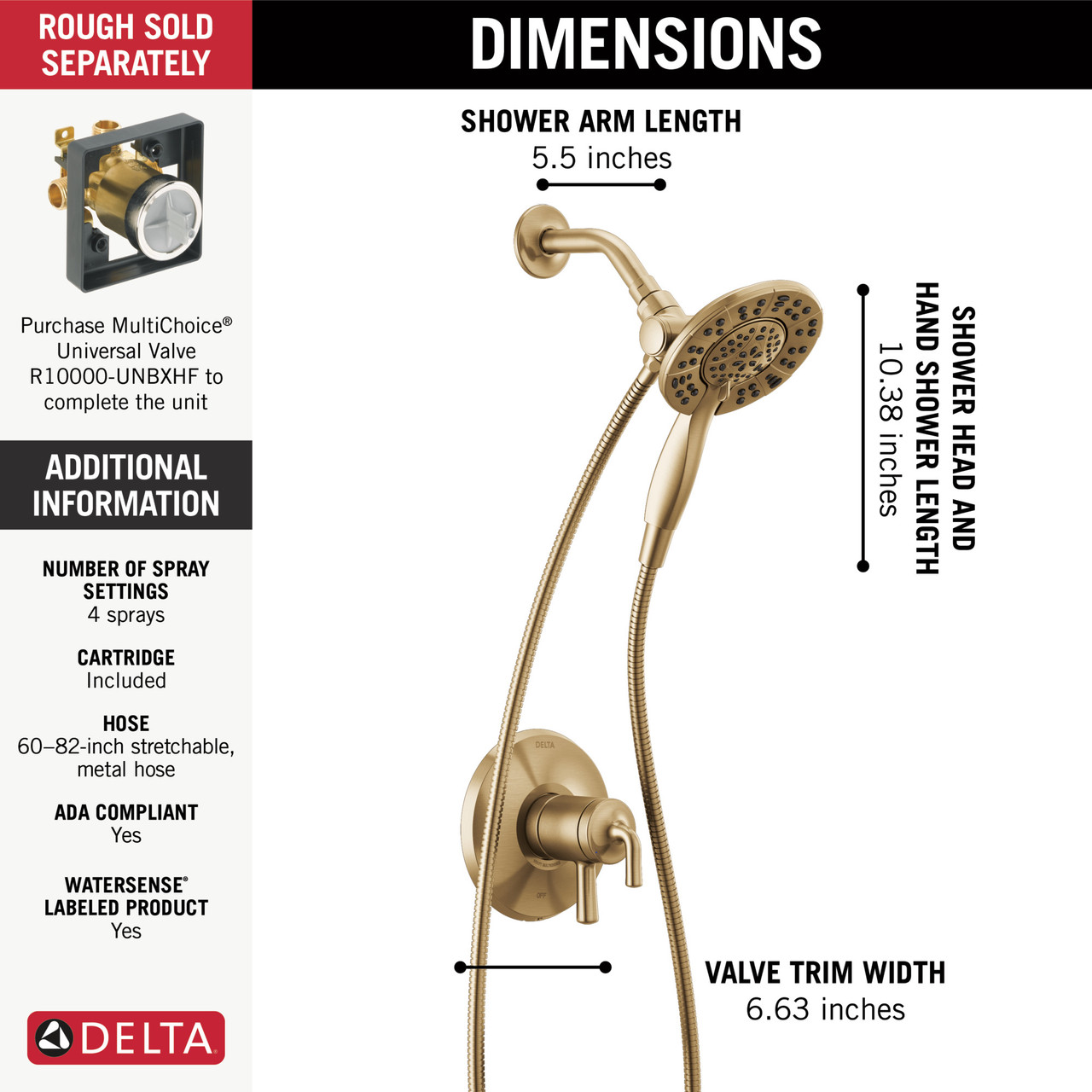 Delta T17233-CZ-I Kayra Round In2ition Shower Faucet, Champagne Bronze