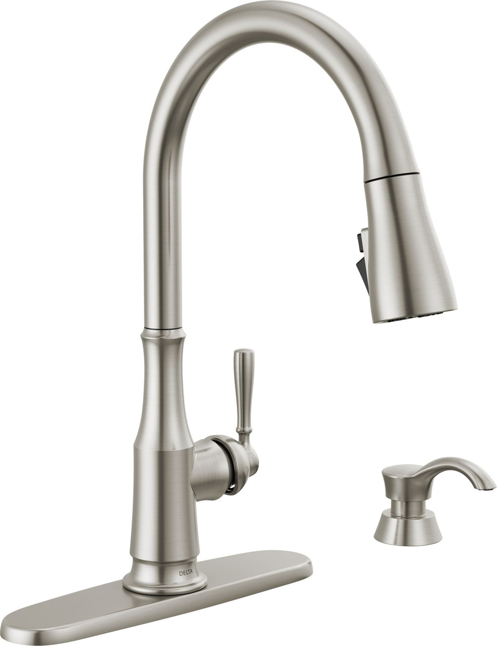 Delta 19877Z-SPSD-DST Capertee Single Handle Pull Down Kitchen Faucet with Soap Dispenser and ShieldSpray Technology, Spotshield Stainless