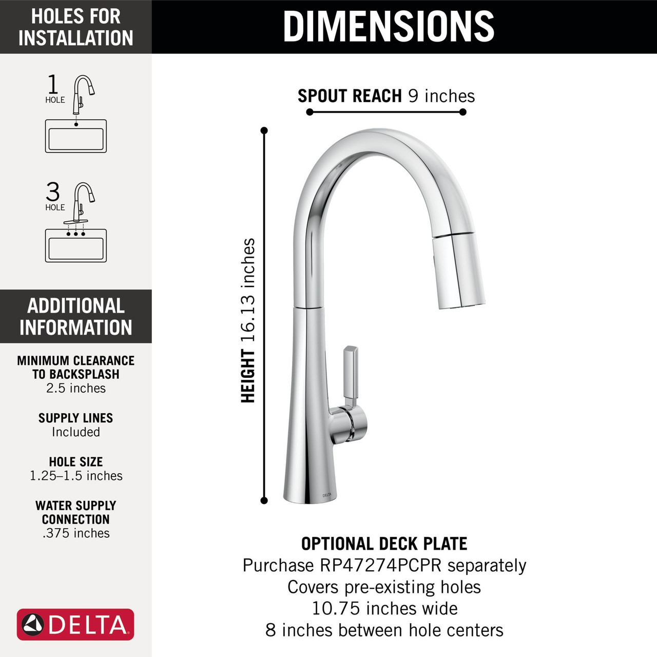 Delta 9191-PR-DST Monrovia Single Handle Pull Down Kitchen Faucet, Lumicoat Chrome