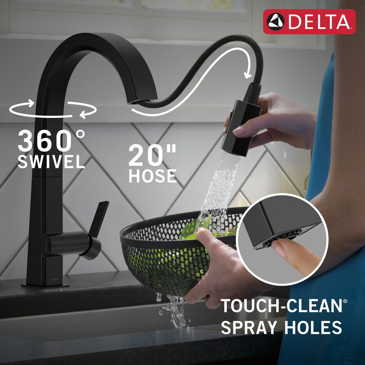 Delta 9193-BL-DST Pivotal Single Handle Pull Down Kitchen Faucet, Matte Black