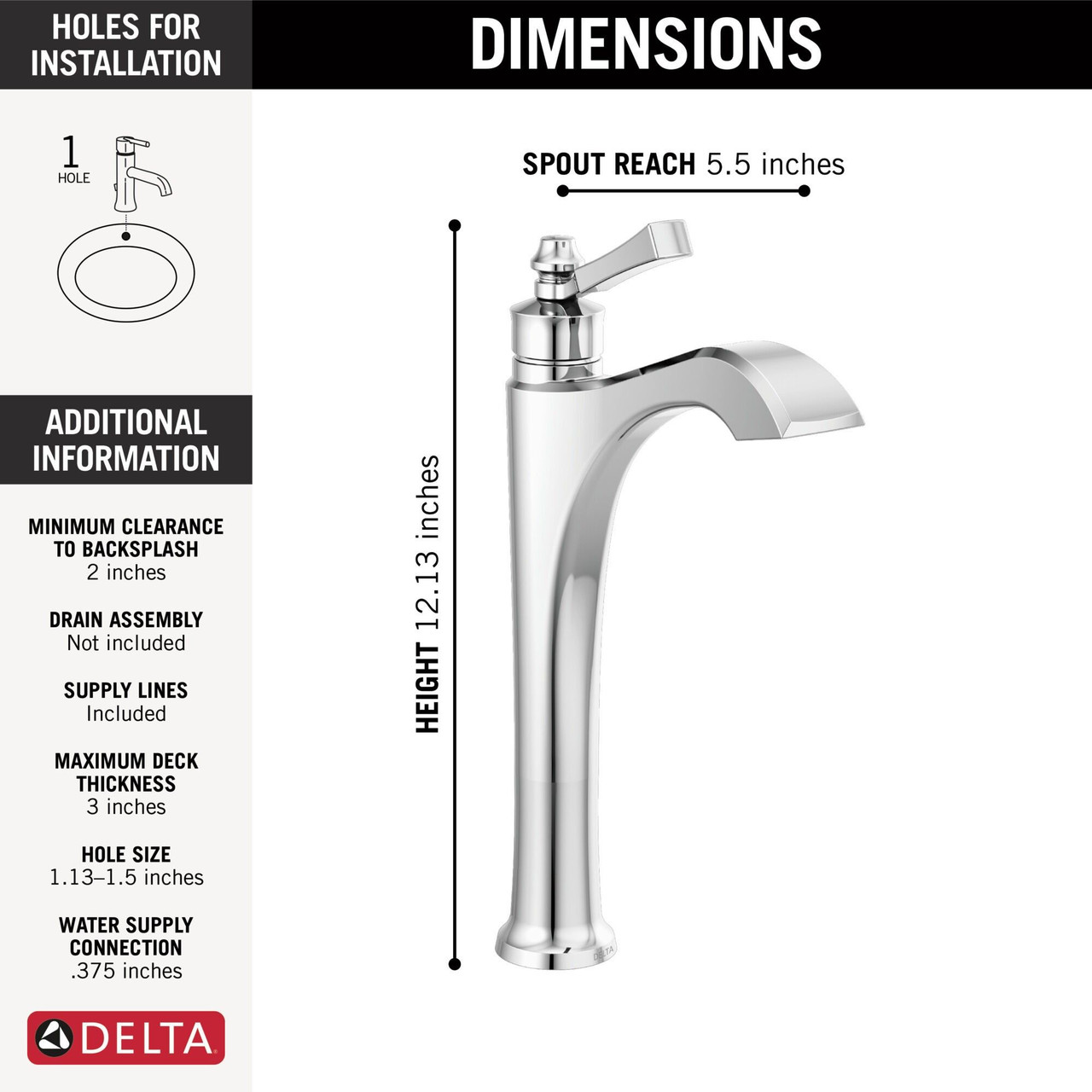 Delta 756-DST Dorval Single Handle Vessel Bathroom Faucet, Chrome