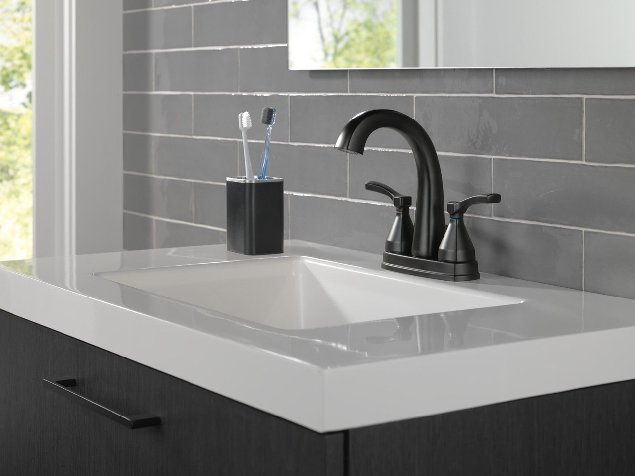 Delta 25775-BLMPU-DST Stryke Two Handle Centerset Bathroom Faucet, Matte Black