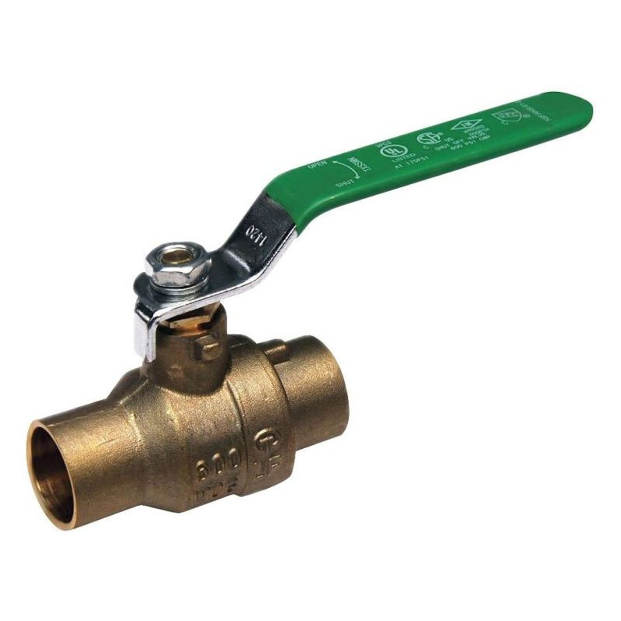 Ball Valve, Brass, 2-Piece, Solder x Solder, 1-in