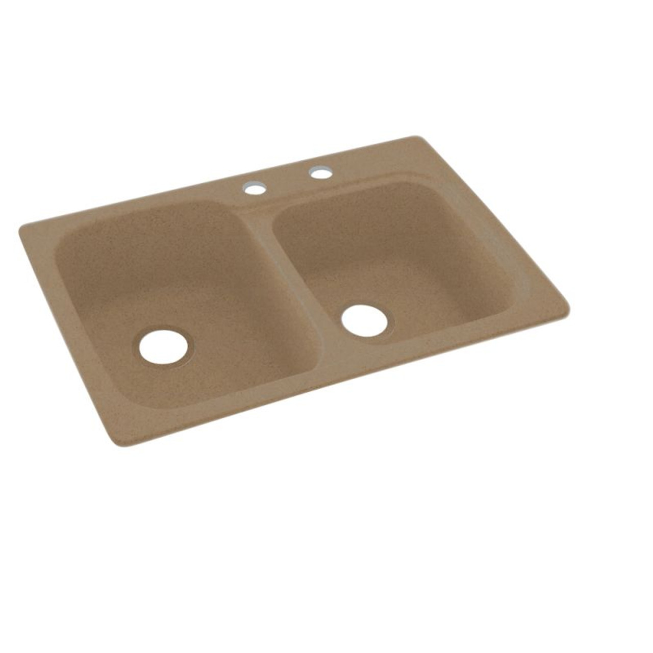 33-in D x 22-in W x 9-in H Solid Surface Dual Mount Double Bowl Kitchen Sink with 2-Hole in Barley