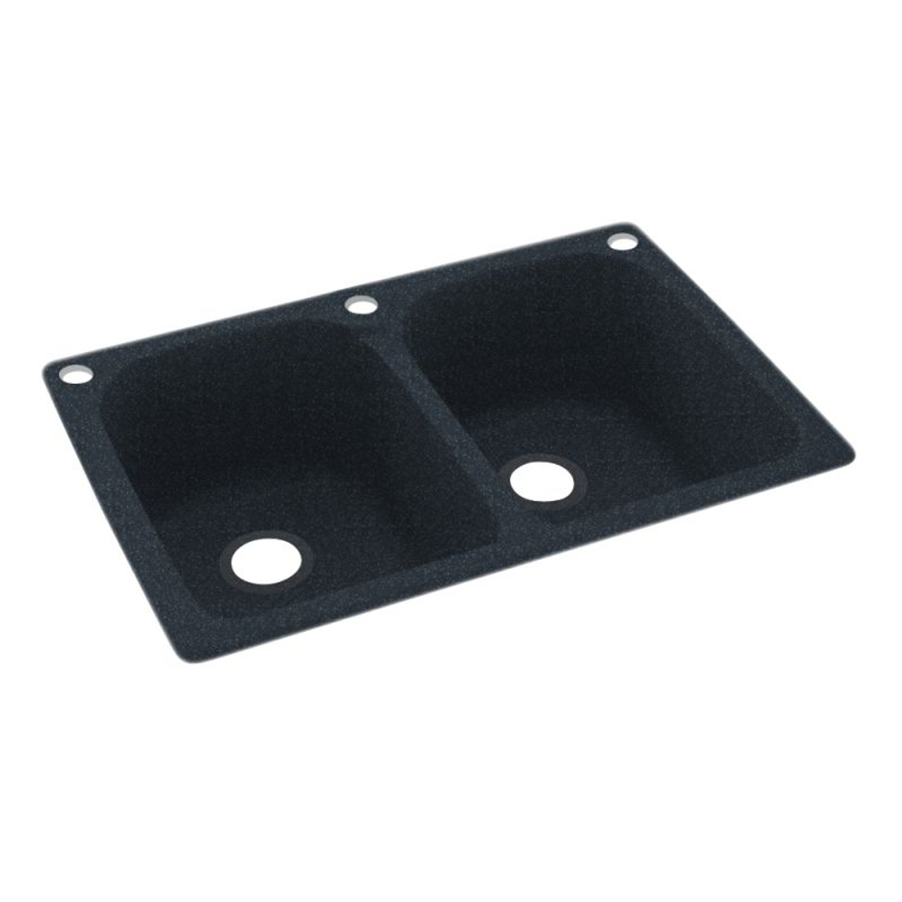 33-in D x 22-in W x 10.5-in H Solid Surface Dual Mount Double Bowl Kitchen Sink with 3-Hole in Black Galaxy