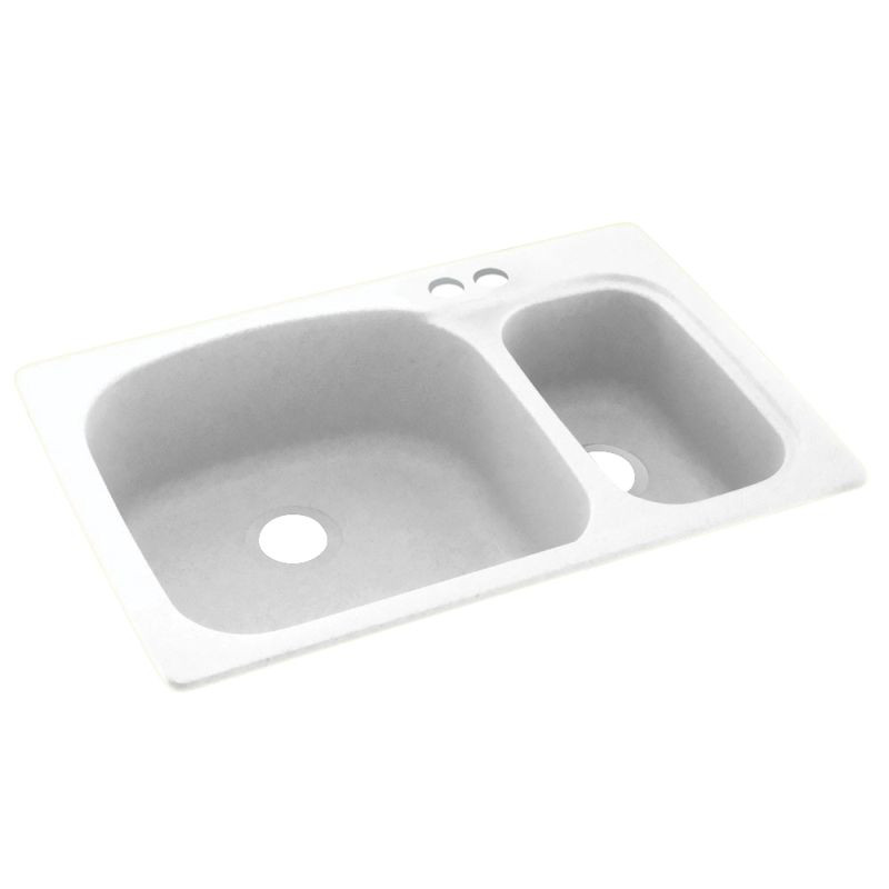 Swan KS03322LS.010-2B 33-in D x 22-in W x 9.75-in H Solid Surface Dual Mount Double Bowl Kitchen Sink with 2-Hole in White