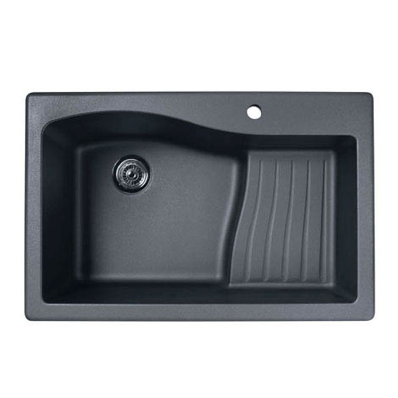 33-in D x 22-in W x 5.625-in H Granite Dual Mount Single Bowl Kitchen Sink with 1-Hole in Nero