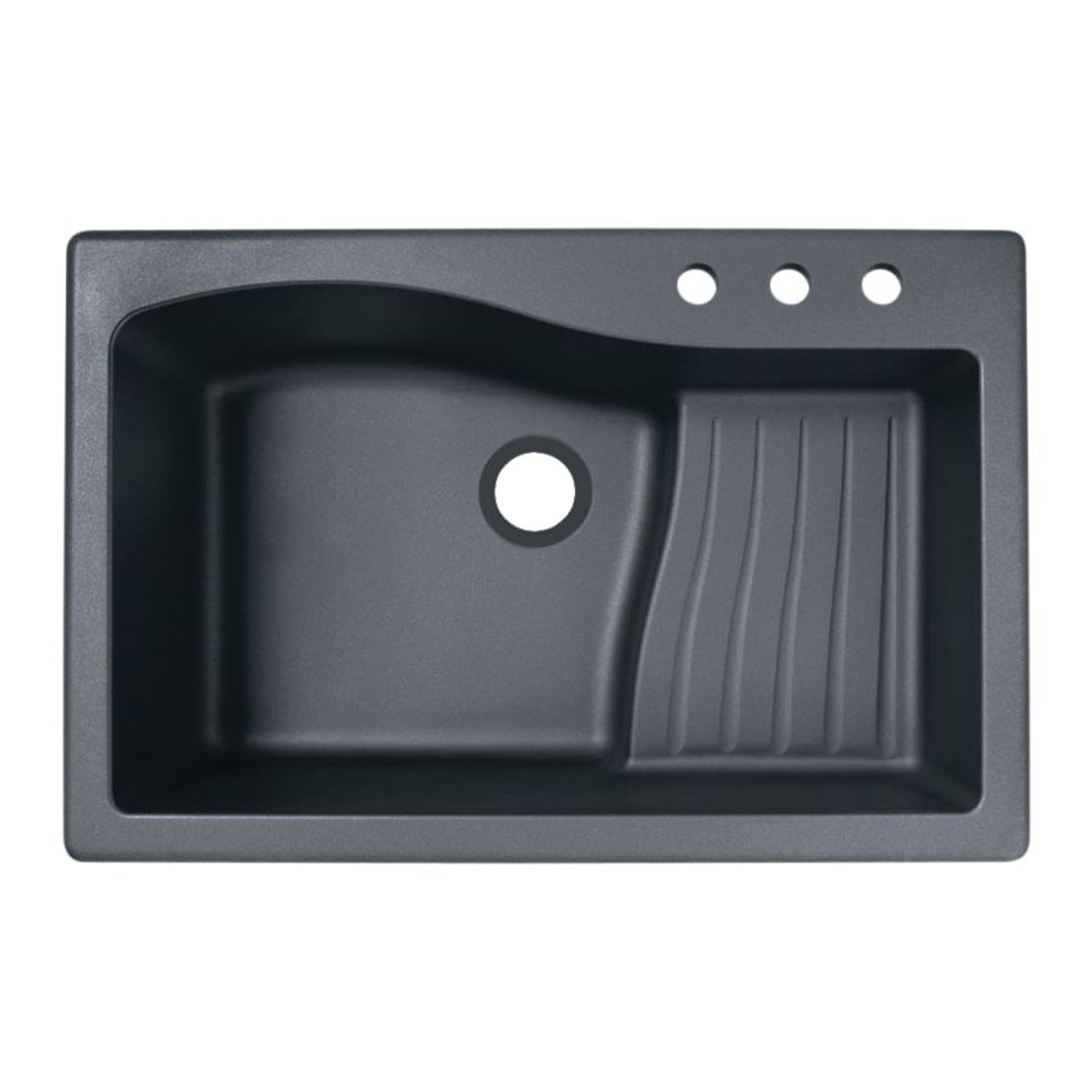 33-in D x 22-in W x 5.625-in H Granite Dual Mount Single Bowl Kitchen Sink with 3-Hole in Nero