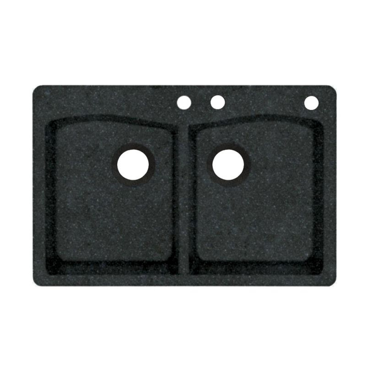 33-in D x 22-in W x 9.063-in H Granite Dual Mount Double Bowl Kitchen Sink with 3-Hole in Nero