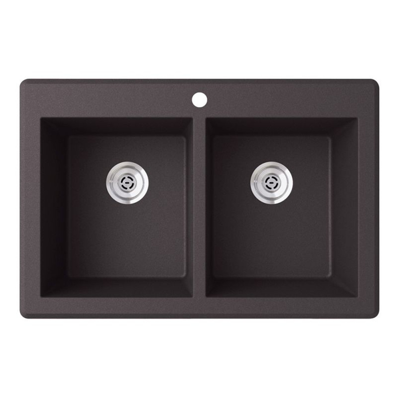 33-in D x 22-in W x 9.563-in H Granite Dual Mount Double Bowl Kitchen Sink with 1-Hole in Nero