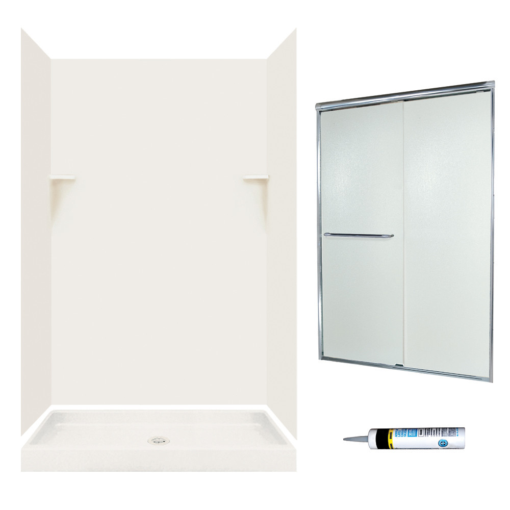 Swan SSP3248018-M46570CR 72-in x 48-in x 32-in 5-Piece Alcove Shower Kit in Bisque