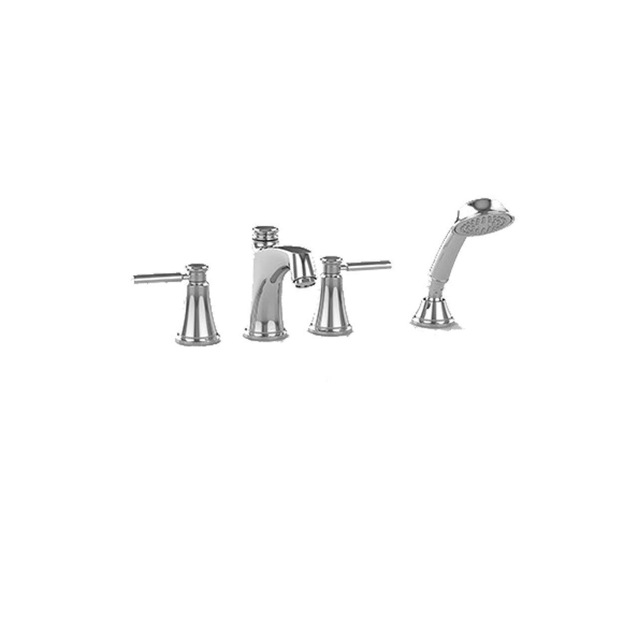 Four Hole Roman Tub Filler Trim with Handheld Shower in Brushed Nickel