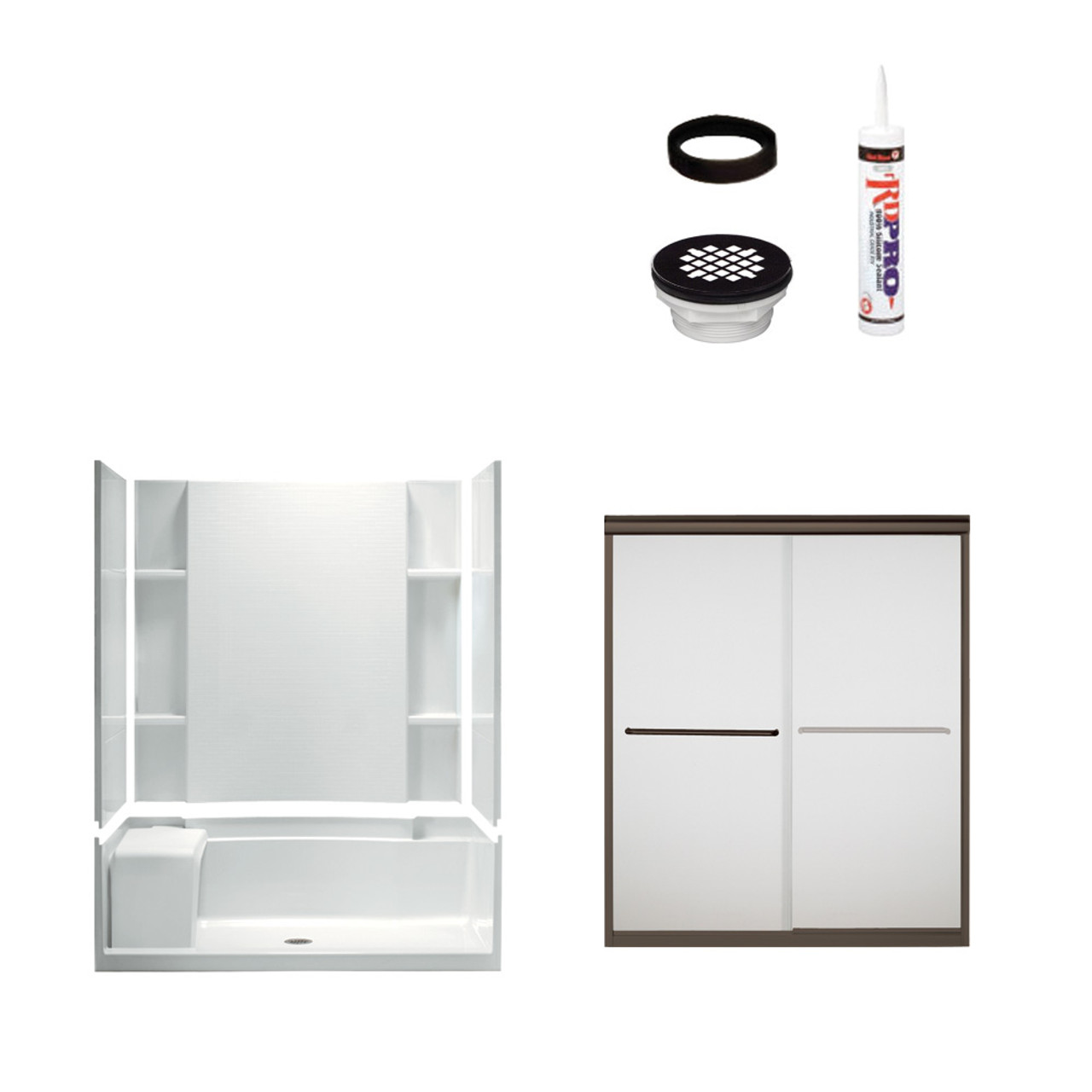 74.5-in x 36-in x 60-in Vikrell Wall and Floor 5-Piece Alcove Shower Kit in Deep Bronze with Frosted Glass 74.5-in x 36-in x 60-in Vikrell Wall and Floor 5-Piece Alcove Shower Kit in Deep Bronze with Frosted Glass