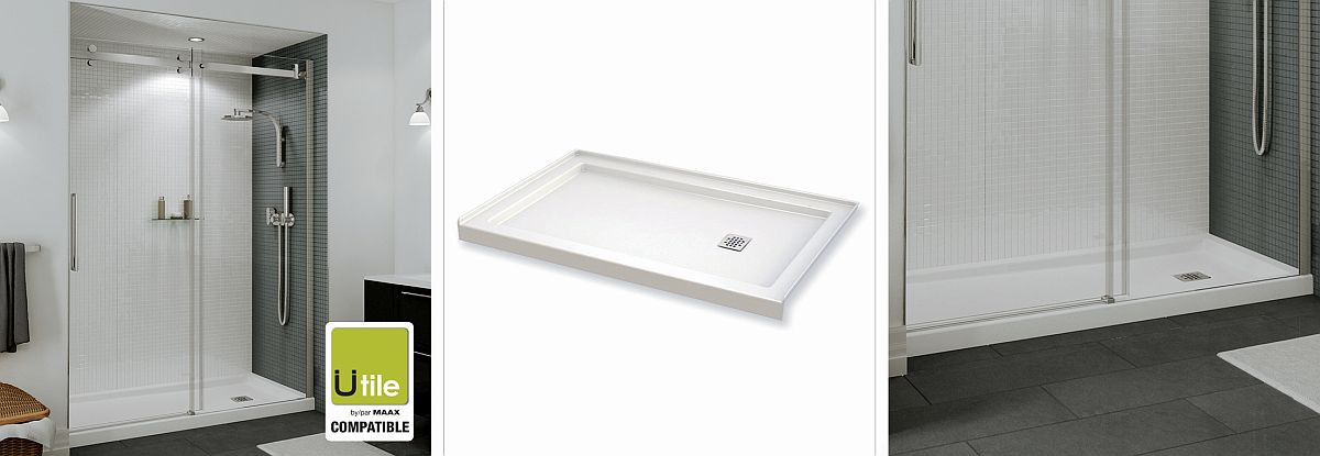 60in x 36in Rectangular Acrylic Shower Base with Square Center Drain, in White