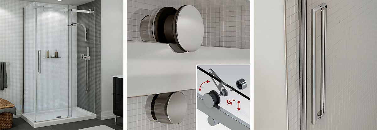 28.75 to 31.875in x 78.75in Maax Halo Clear Glass Frameless Return Panel for 34in Base, in Brushed Nickel