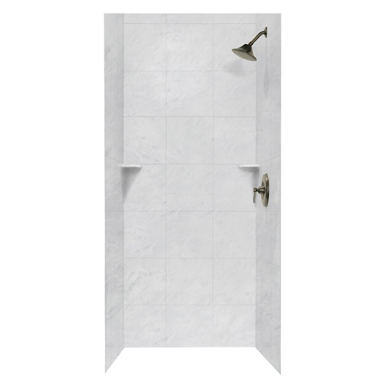 36-in D x 36-in W x 72-in H Solid Surface Bath Wall Surround in Tundra