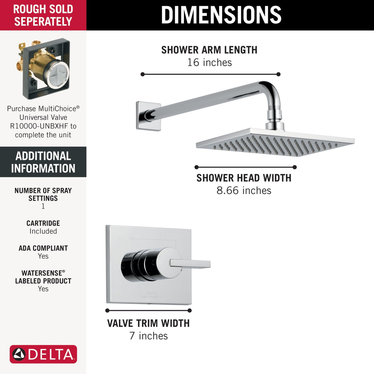 Delta T14253-WE Vero Monitor 14 Series Shower Trim, Chrome