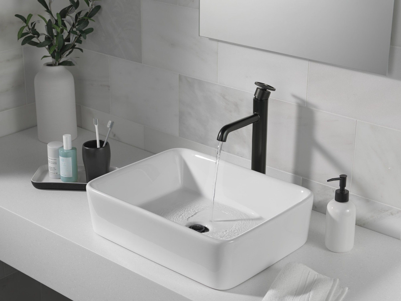Delta 758-BL-DST Trinsic Single Handle Vessel Bathroom Faucet, Matte Black