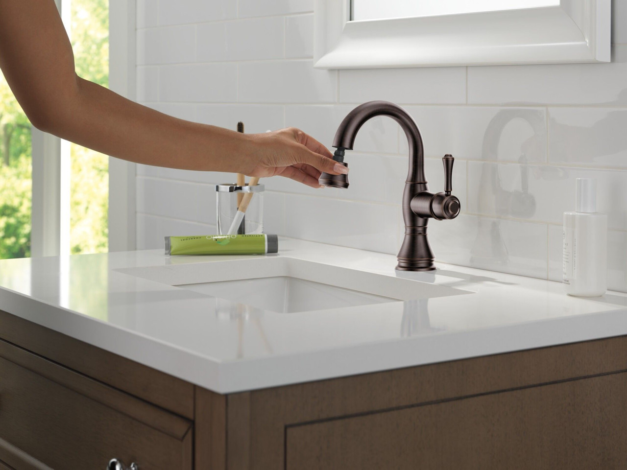 Delta 597-RBPD-DST Cassidy Single Handle Pull Down Bathroom Faucet, Venetian Bronze