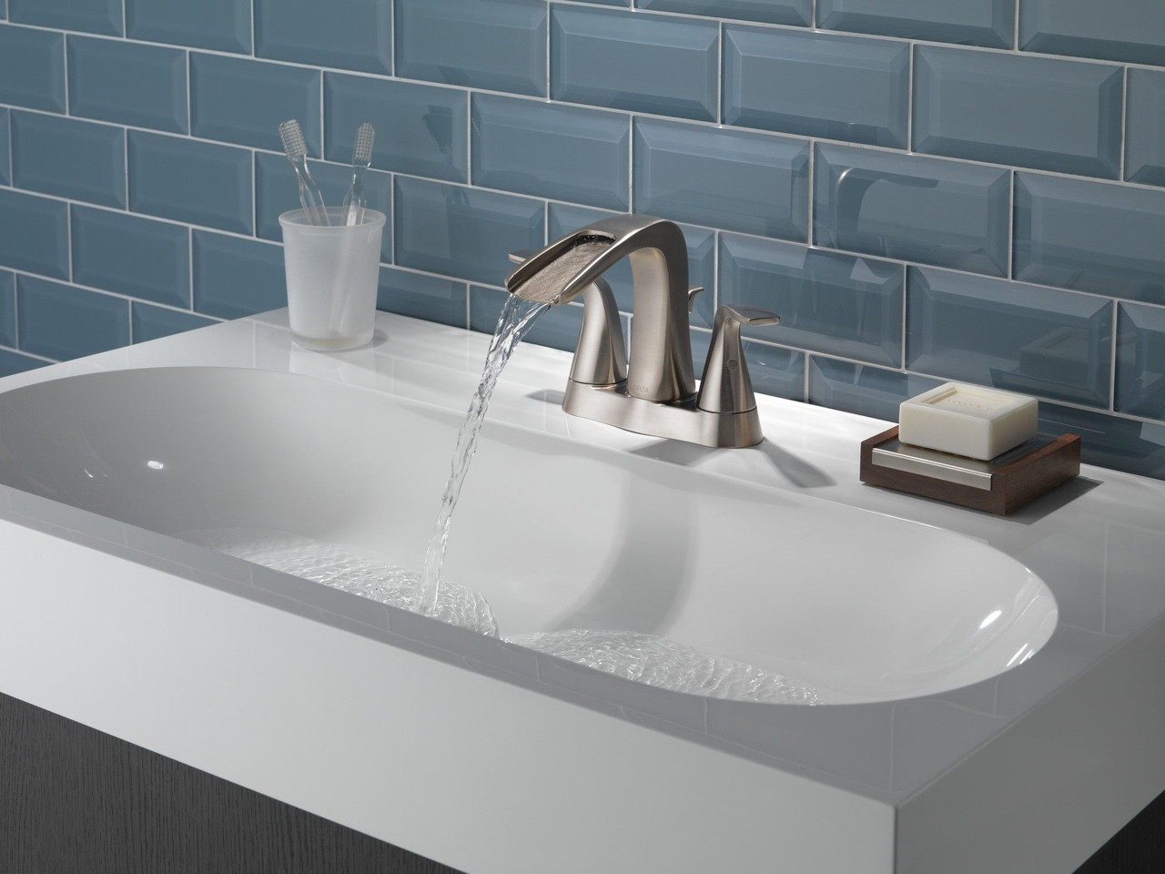 Delta 25724LF-SS-ECO Tolva Two Handle Centerset Bathroom Faucet, Stainless