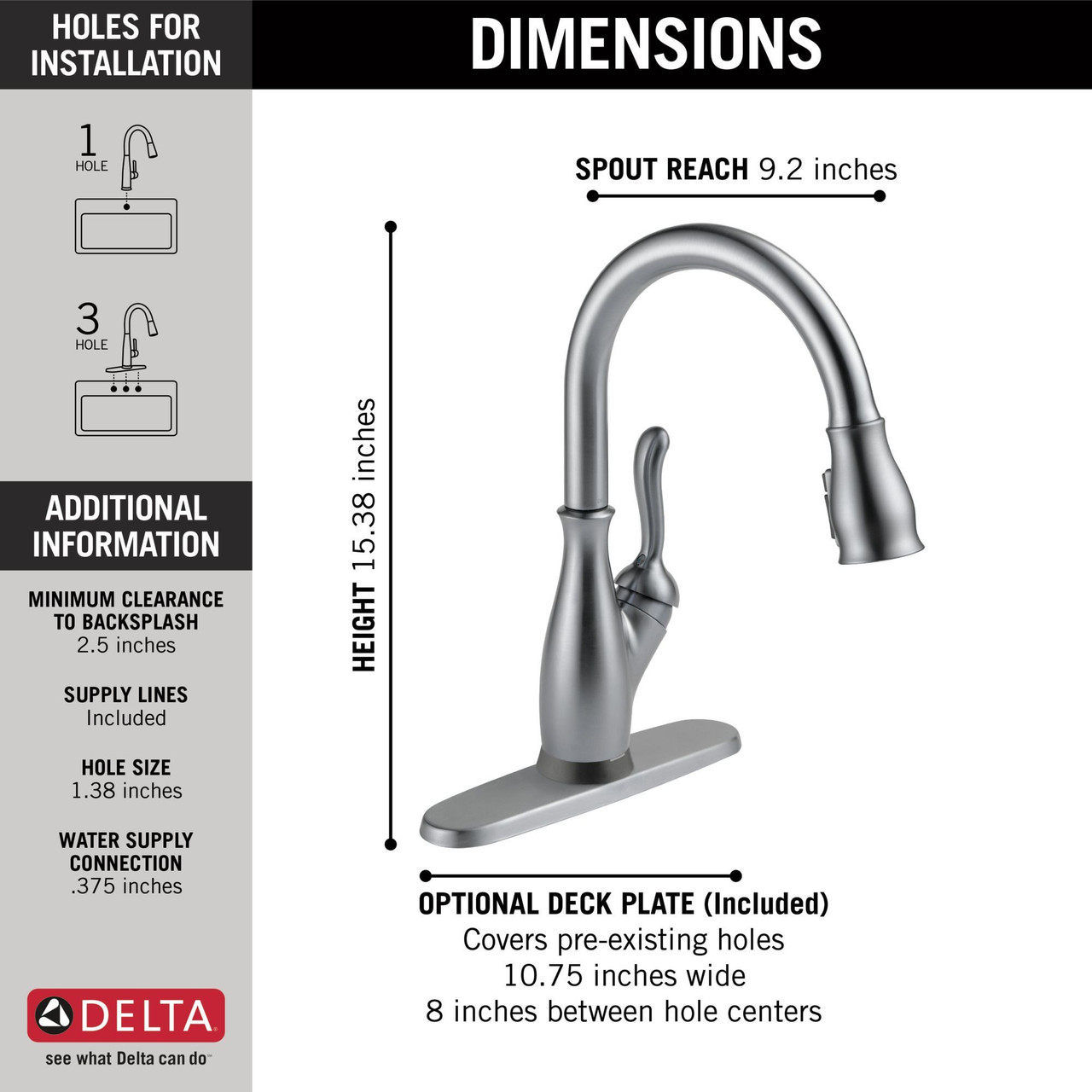 Delta 9178TV-AR-DST Leland VoiceIQ Single Handle Pull Down Faucet with Touch2O Technology, Arctic Stainless